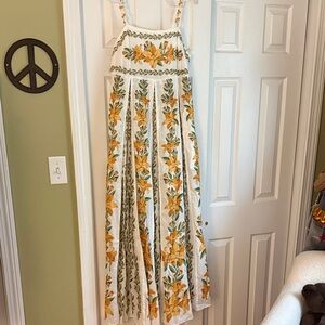 Farm Rio White Maxi Sundress with Yellow Floral Print